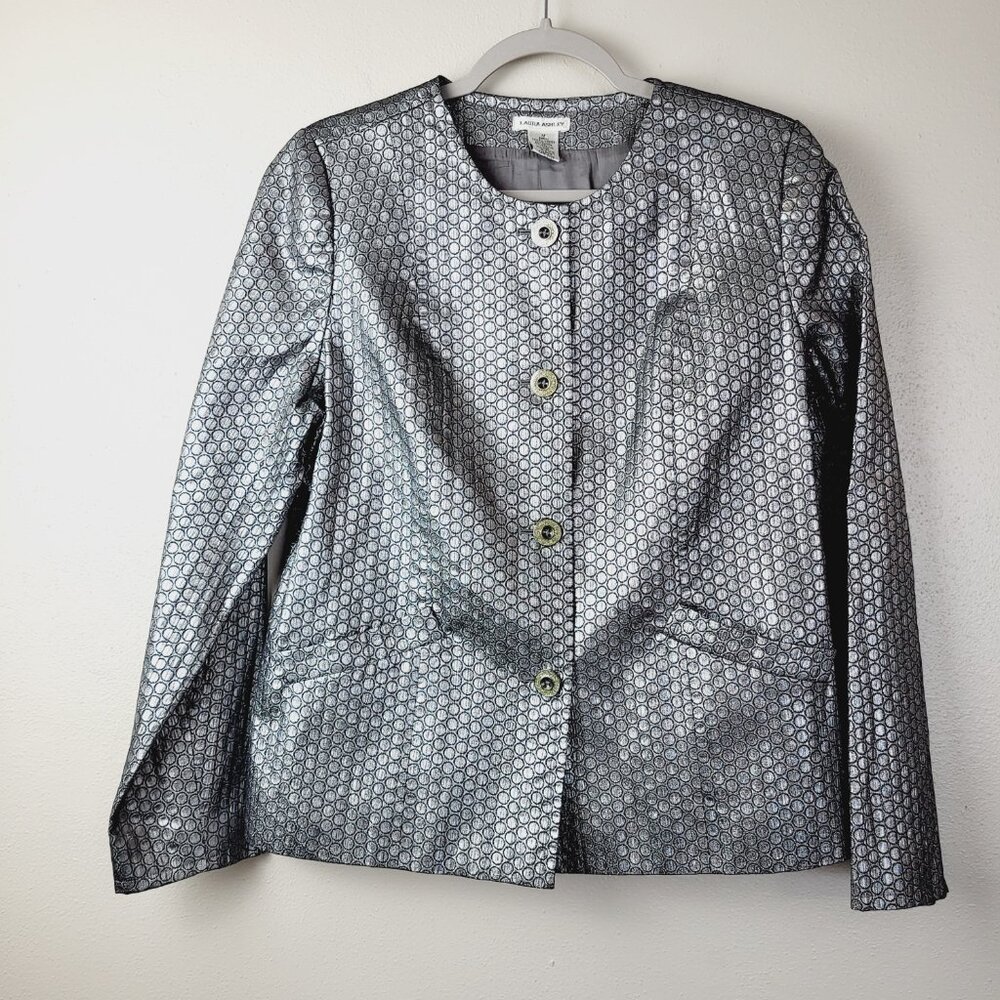 Laura Ashley Retro Metallic Jacket Blazer 80's Club Silver‎ Women's Size Medium